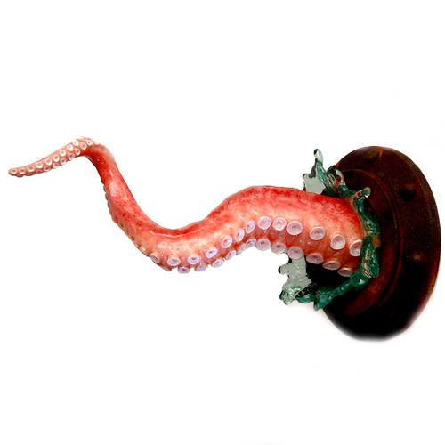 Octopus tentacle sculpture, rusted porthole, Nautical art object, Faux taxidermy, wall sculpture