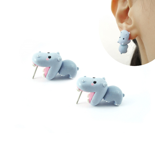 Cute hippo bite earring, polymer clay animal earring, cute animal earring, bite earring