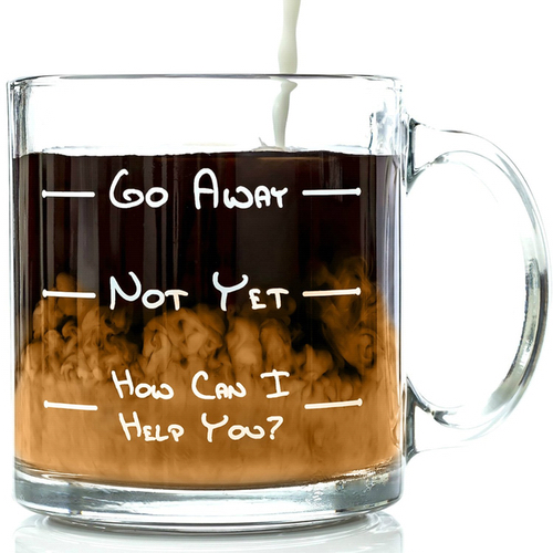 Go Away Funny Glass Coffee Mug 13 oz - Perfect Birthday Gift for Men or Women - Unique Gifts for Him or Her - Cool Present Idea for Coworkers, Mom, Dad, Son, Daughter, Husband or Wife