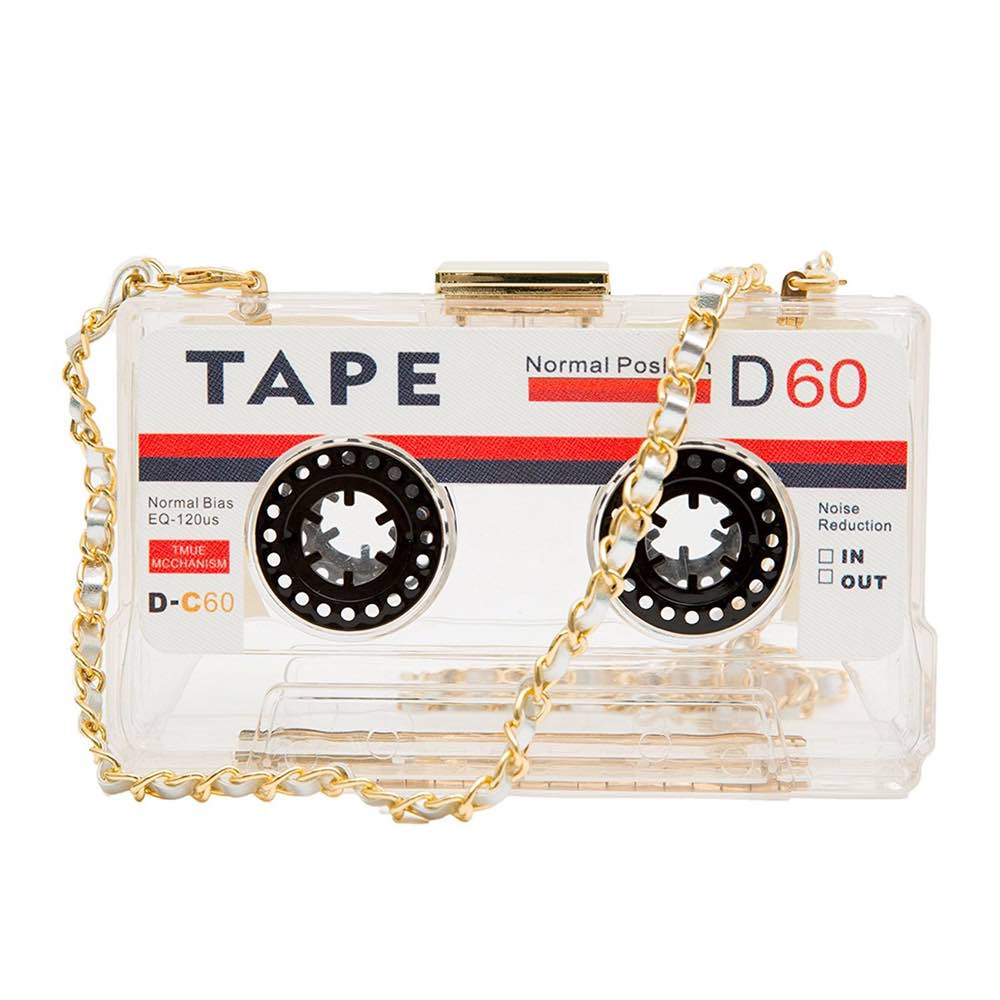 Cassette Tape Hard Case Transparent Bag Purse Clutch