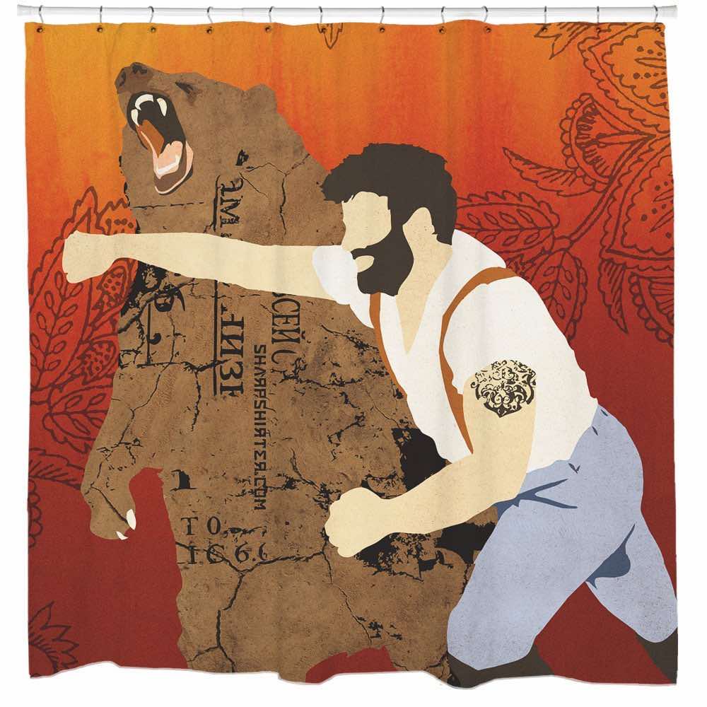 Lumberjack Punching Bear Shower Curtain