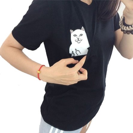 Middle Finger Cat Pocket T-Shirt
